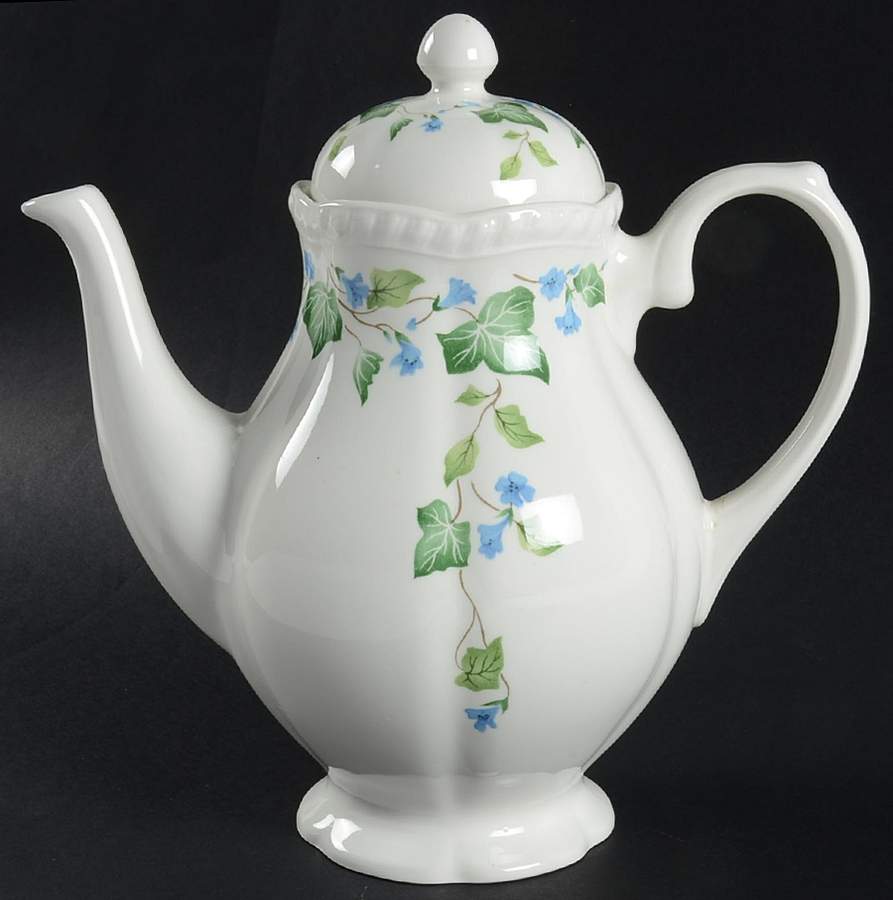 Vintage (Newer, Green Ivy, Blue Flowers) Coffee Pot & Lid by Johnson Brothers-1