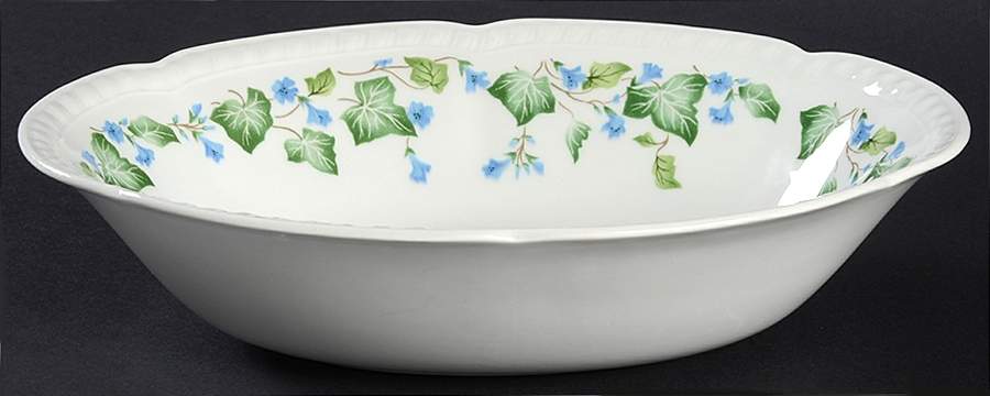 Vintage (Newer, Green Ivy, Blue Flowers) 9" Oval Vegetable Bowl by Johnson Brothers-1