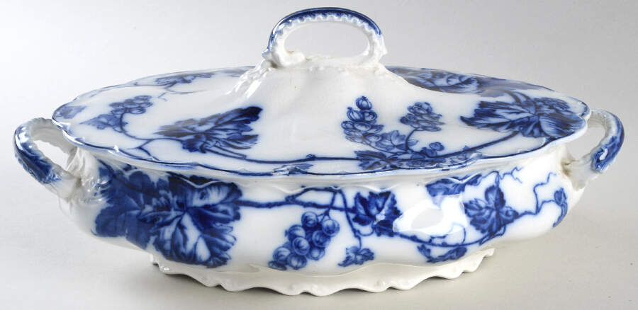 Warwick (Flow Blue) Oval Covered Vegetable by Johnson Brothers-1