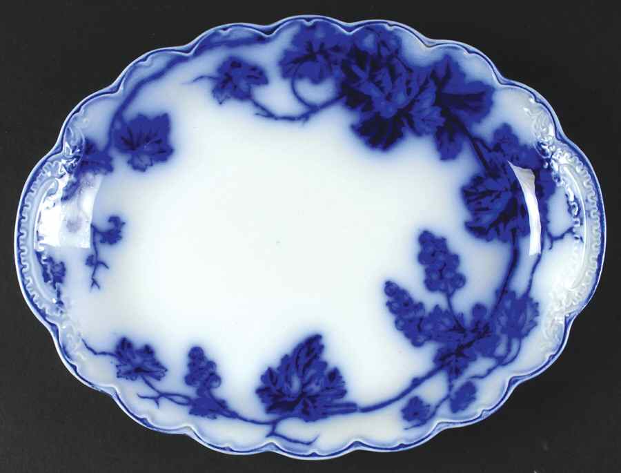 Warwick (Flow Blue) 10" Oval Serving Platter by Johnson Brothers-1