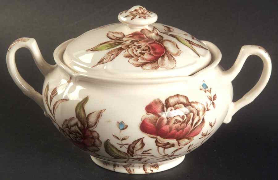 Warwick Brown Multicolor Sugar Bowl & Lid by Johnson Brothers-1