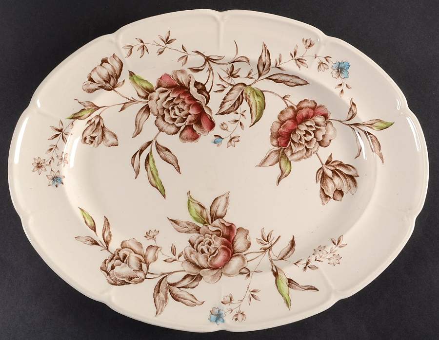 Warwick Brown Multicolor 12" Oval Serving Platter by Johnson Brothers-1