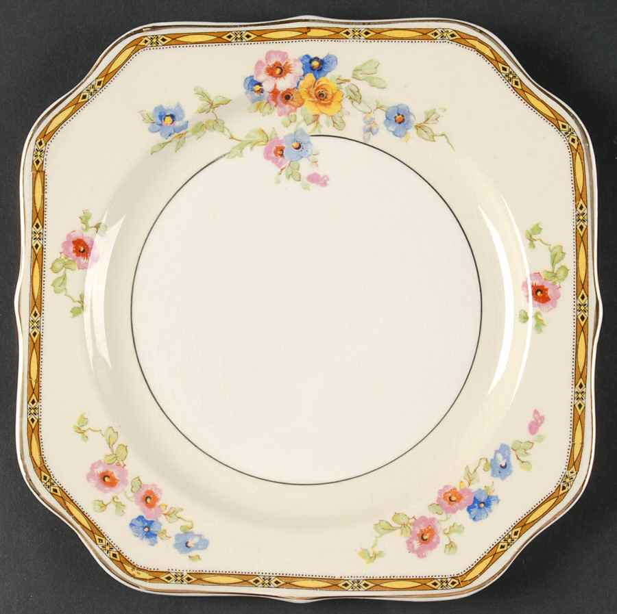 Watteau (Yellow Ovals Border) Square Salad Plate by Johnson Brothers-1