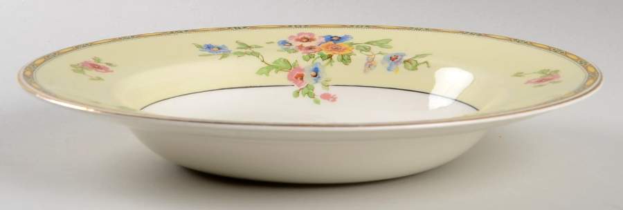 Watteau (Yellow Ovals Border) Large Rim Soup Bowl by Johnson Brothers-1