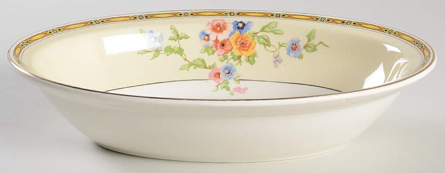 Watteau (Yellow Ovals Border) 9" Oval Vegetable Bowl by Johnson Brothers-1