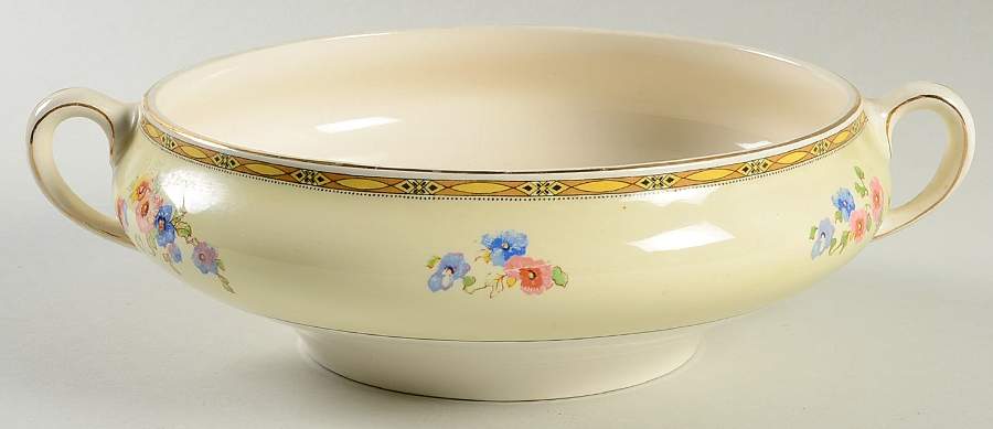 Watteau (Yellow Ovals Border) Round Vegetable No Lid by Johnson Brothers-1