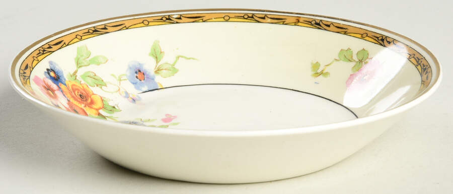 Watteau (Tan Scrolls & Dots Border) Fruit/Dessert (Sauce) Bowl by Johnson Brothers-1