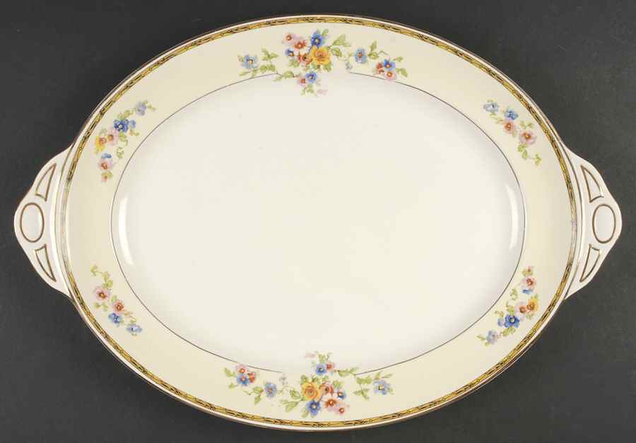 Watteau (Tan Scrolls & Dots Border) 18" Oval Serving Platter by Johnson Brothers-1