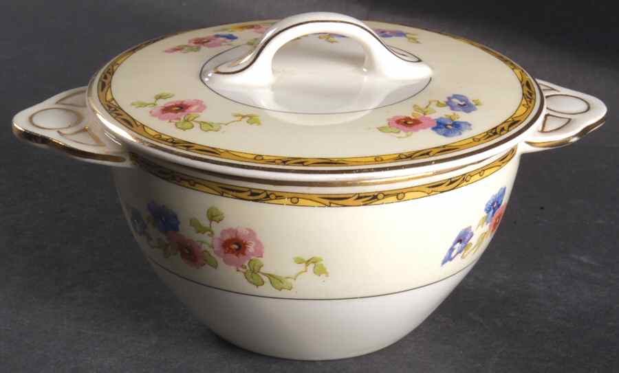 Watteau (Tan Scrolls & Dots Border) Sugar Bowl & Lid by Johnson Brothers-1