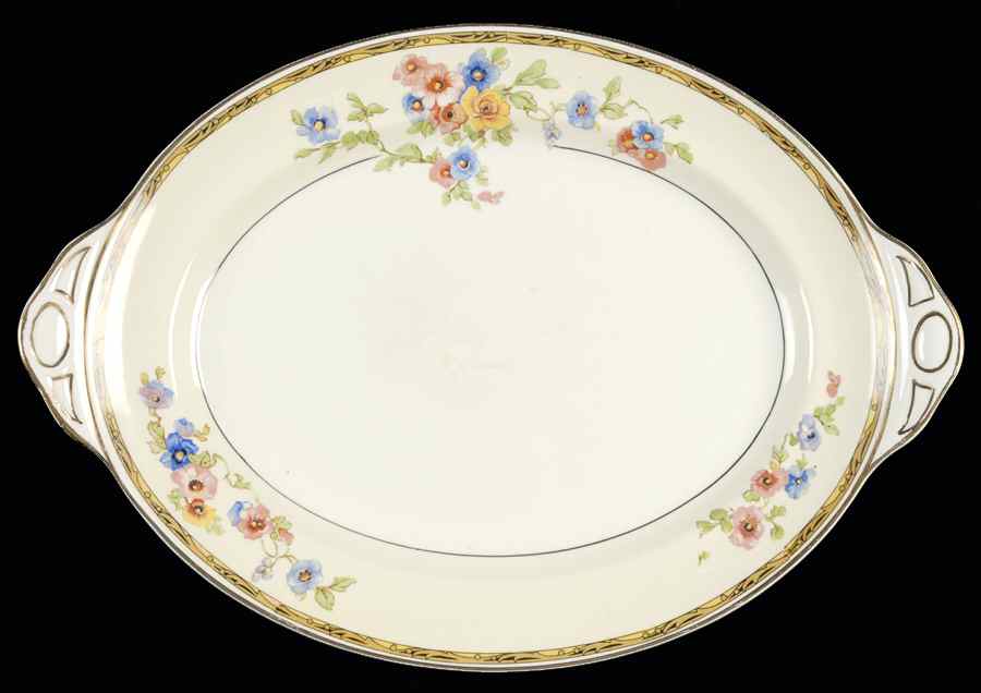 Watteau (Tan Scrolls & Dots Border) 11" Oval Serving Platter by Johnson Brothers-1
