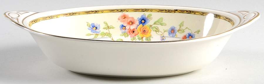 Watteau (Tan Scrolls & Dots Border) 10" Oval Vegetable Bowl by Johnson Brothers-1