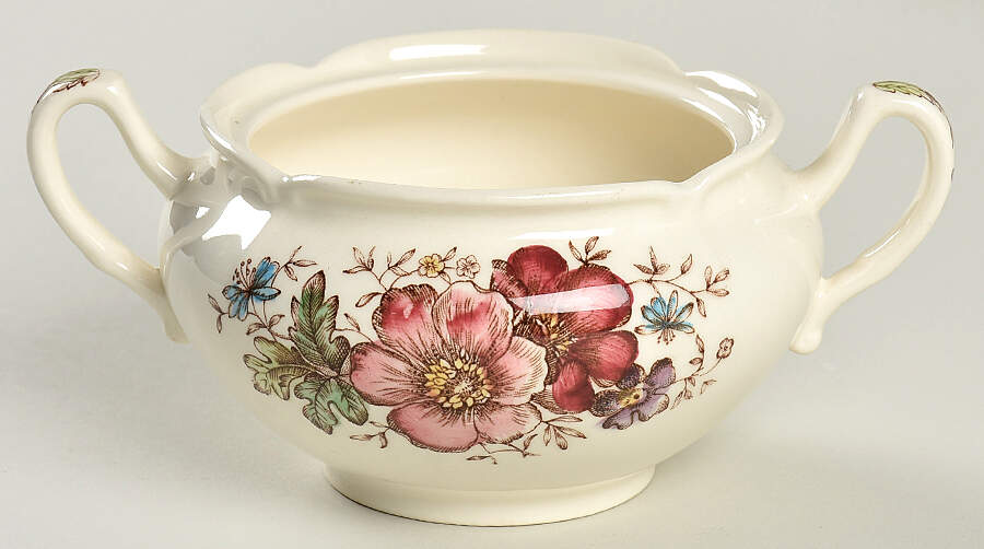 Windsor Flowers Brown Multicolor Sugar Bowl No Lid by Johnson Brothers-1
