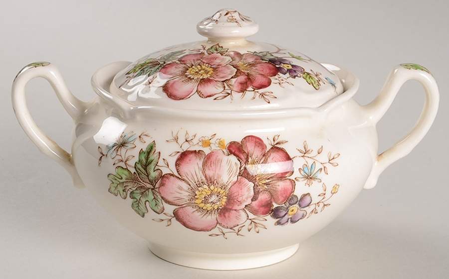 Windsor Flowers Brown Multicolor Sugar Bowl & Lid by Johnson Brothers-1