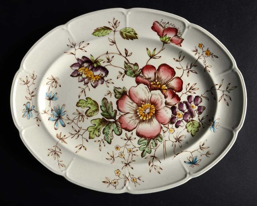 Windsor Flowers Brown Multicolor 14" Oval Serving Platter by Johnson Brothers-1