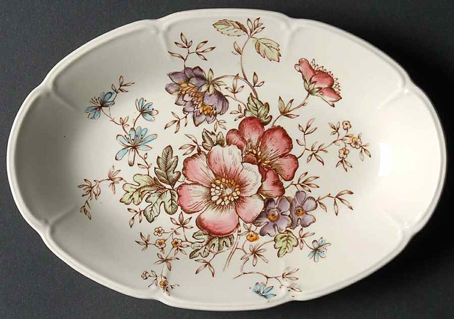 Windsor Flowers Brown Multicolor Relish/Gravy Underplate by Johnson Brothers-1