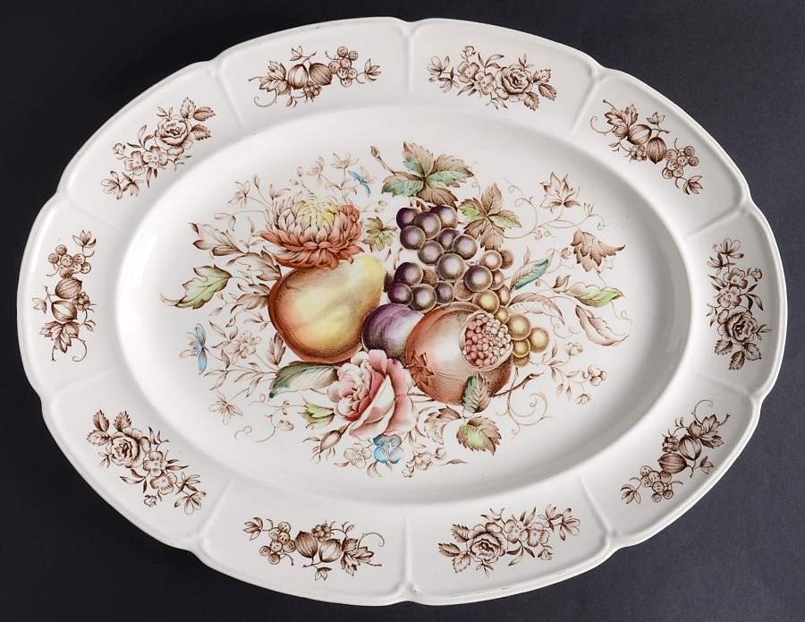 Windsor Fruit (Georgian, Ribbed Border) 16" Oval Serving Platter by Johnson Brothers-1