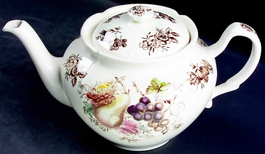 Windsor Fruit (Georgian, Ribbed Border) Teapot & Lid by Johnson Brothers-1