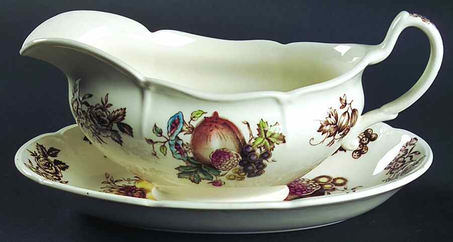 Windsor Fruit (Georgian, Ribbed Border) Gravy Boat & Underplate by Johnson Brothers-1
