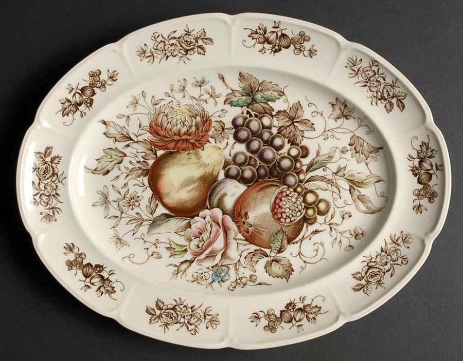 Windsor Fruit (Georgian, Ribbed Border) 12" Oval Serving Platter by Johnson Brothers-1