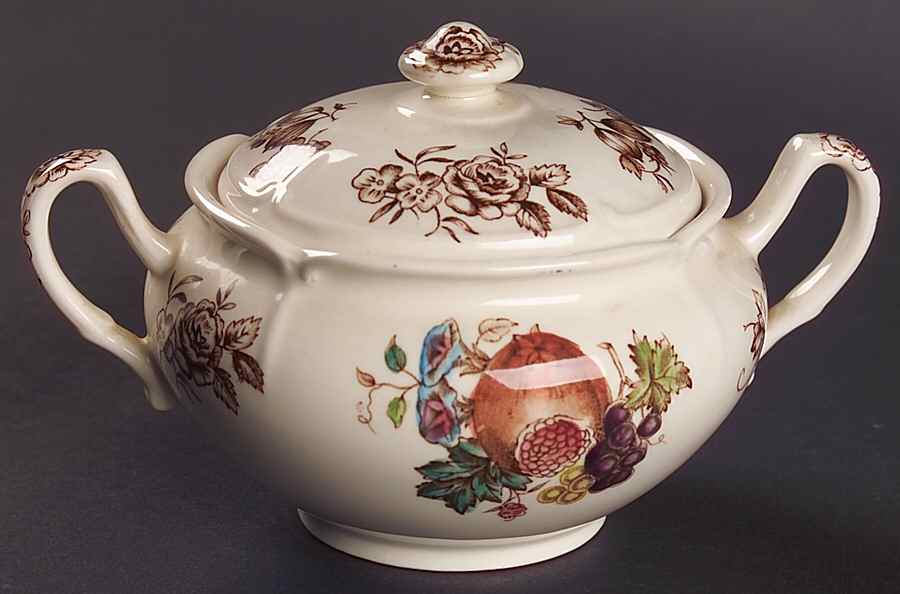 Windsor Fruit (Georgian, Ribbed Border) Sugar Bowl & Lid by Johnson Brothers-1