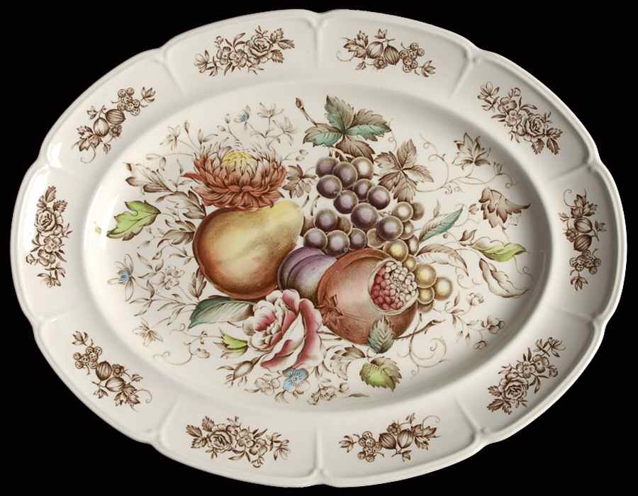 Windsor Fruit (Georgian, Ribbed Border) 14" Oval Serving Platter by Johnson Brothers-1