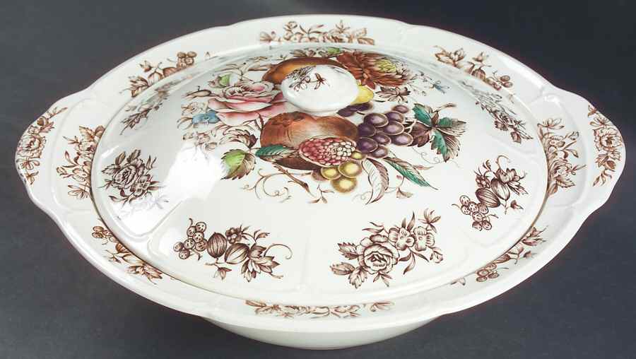 Windsor Fruit (Georgian, Ribbed Border) Round Covered Vegetable by Johnson Brothers-1