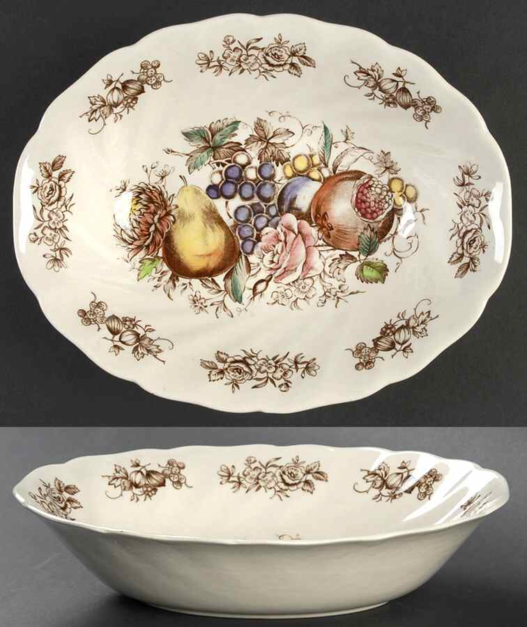 Windsor Fruit (Old Chelsea, Swirl Border) 9" Oval Vegetable Bowl by Johnson Brothers-1
