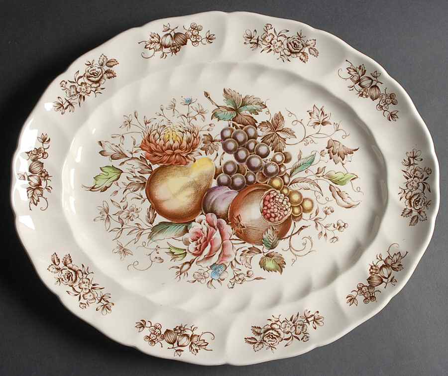 Windsor Fruit (Old Chelsea, Swirl Border) 15" Oval Serving Platter by Johnson Brothers-1