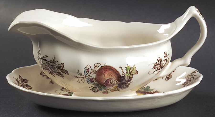 Windsor Fruit (Old Chelsea, Swirl Border) Gravy Boat & Underplate/Relish by Johnson Brothers-1