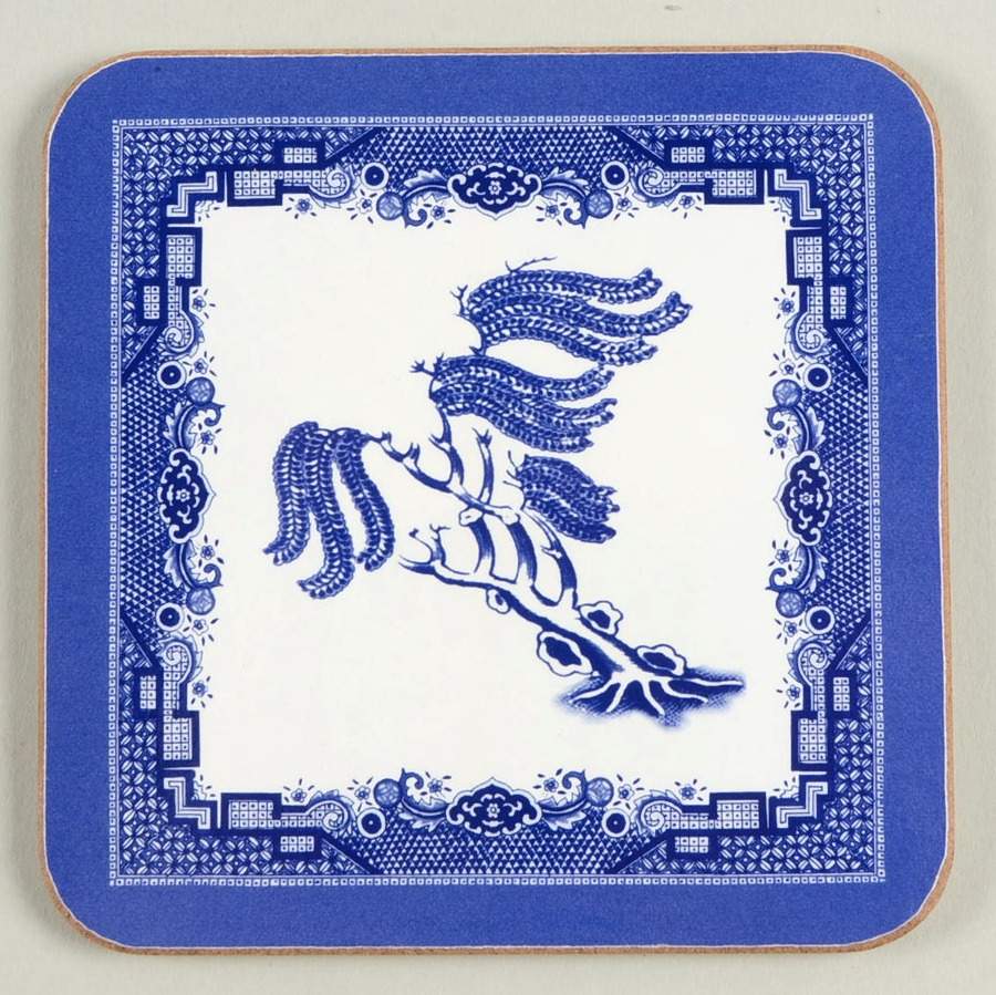 Willow Blue (Made in England, Earthenware, Newer) Square Corkback Coaster by Johnson Brothers-1