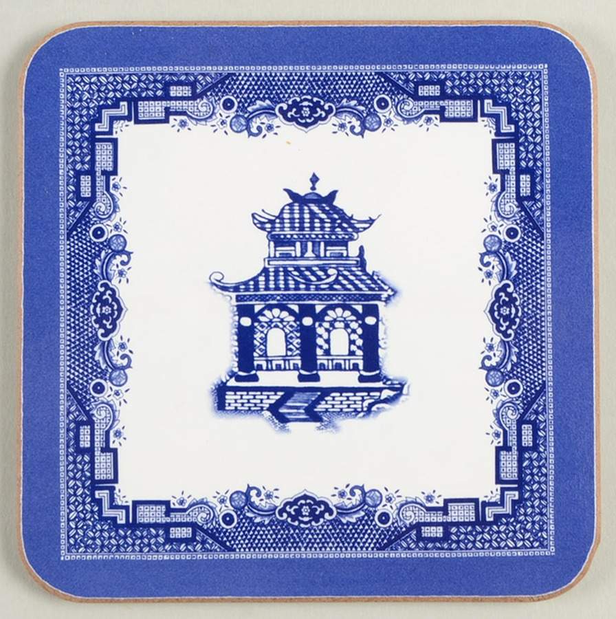 Willow Blue (Made in England, Earthenware, Newer) Square Corkback Coaster by Johnson Brothers-1