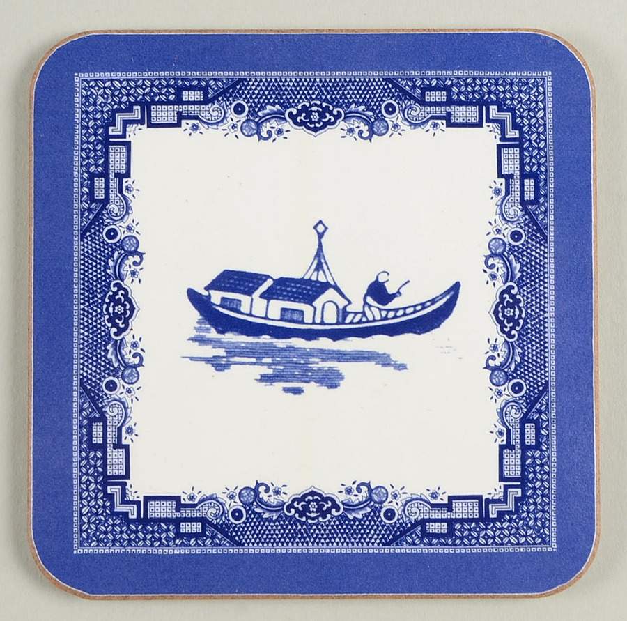 Willow Blue (Made in England, Earthenware, Newer) Square Corkback Coaster by Johnson Brothers-1