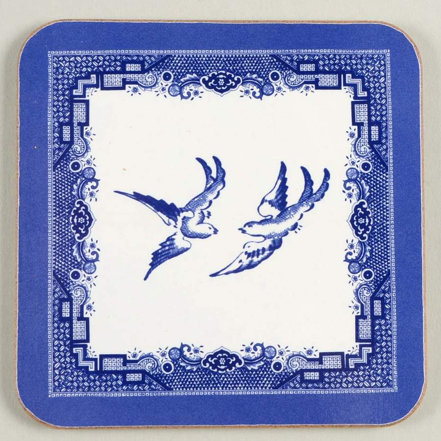 Willow Blue (Made in England, Earthenware, Newer) Square Corkback Coaster by Johnson Brothers-1
