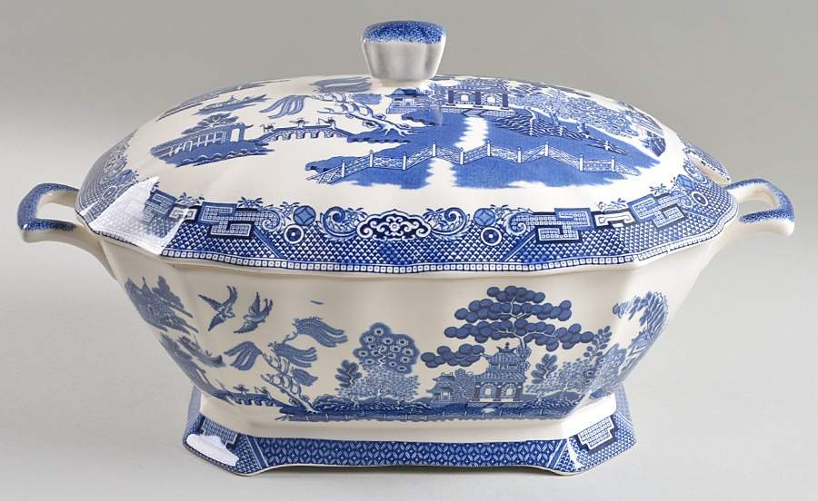 Willow Blue (Made in England, Earthenware, Newer) Oval Tureen & Lid by Johnson Brothers-1