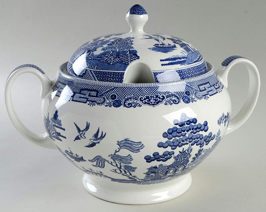 Willow Blue (Made in England, Earthenware, Newer) Tureen &  Lid by Johnson Brothers-1