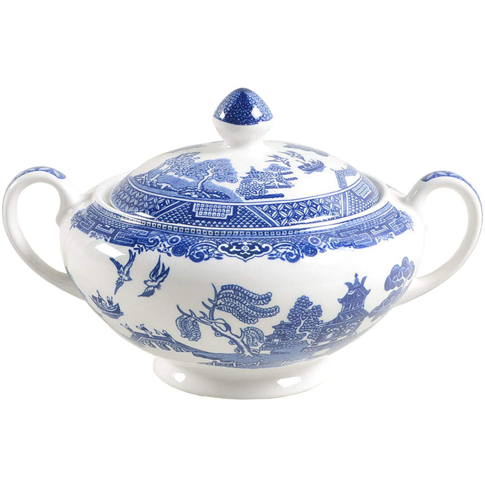 Willow Blue (Made in England, Earthenware, Newer) Sugar Bowl & Lid by Johnson Brothers-1
