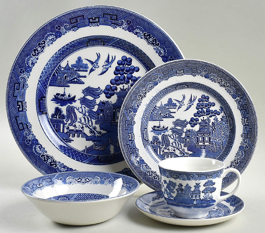 Willow Blue (Made in England, Earthenware, Newer) 5 Piece Place Setting by Johnson Brothers-1