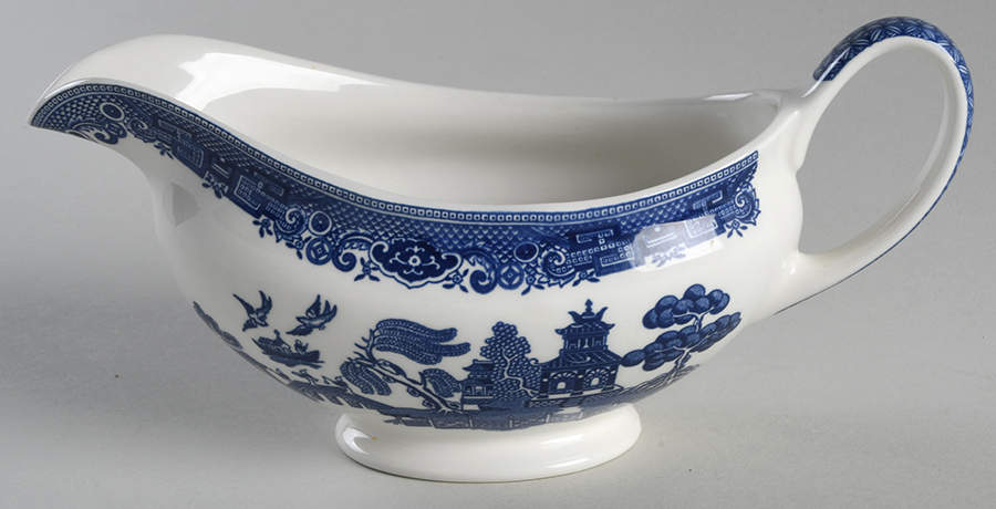Willow Blue (Made in England, Earthenware, Newer) Gravy Boat by Johnson Brothers-1