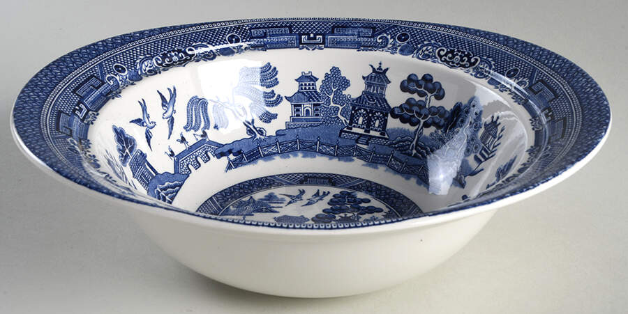 Willow Blue (Made in England, Earthenware, Newer) Round Vegetable No Lid by Johnson Brothers-1