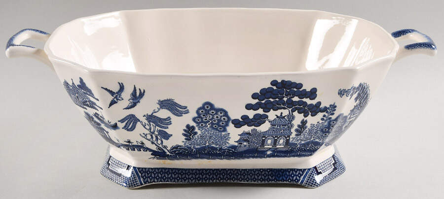 Willow Blue (Made in England, Earthenware, Newer) Oval Tureen No Lid by Johnson Brothers-1
