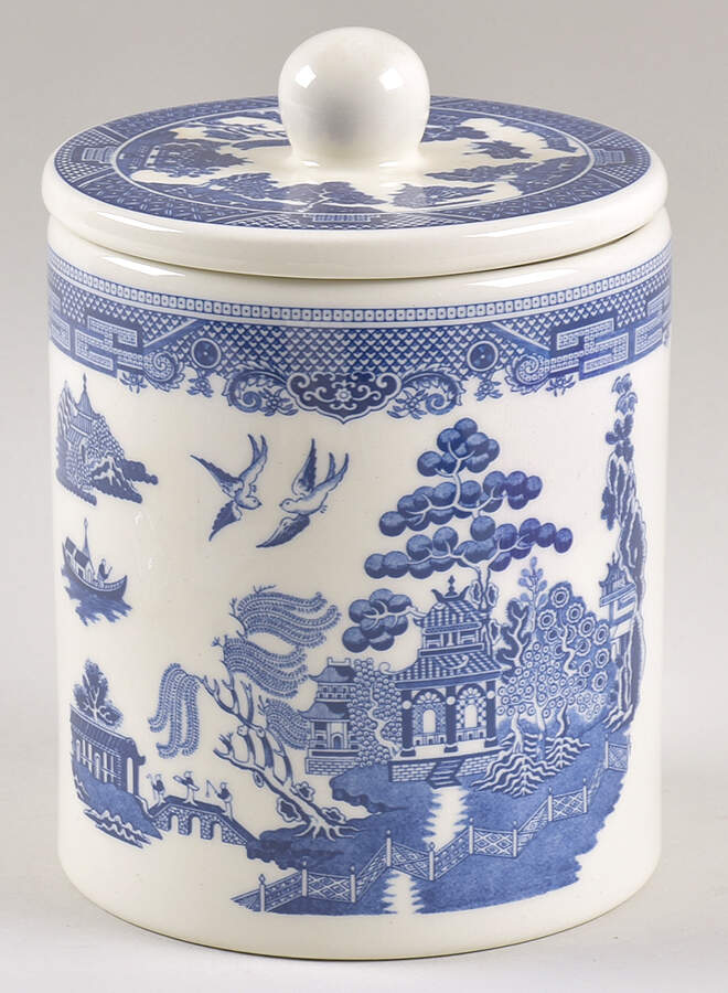 Willow Blue (Made in England, Earthenware, Newer) Medium Canister & Lid by Johnson Brothers-1