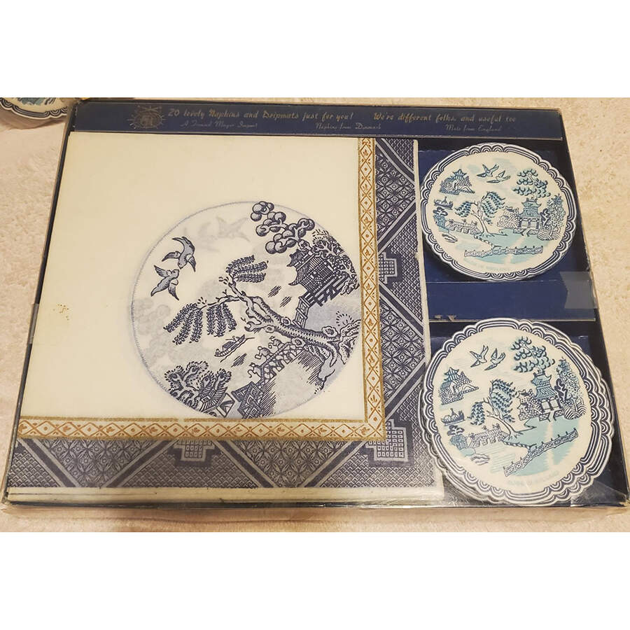 Willow Blue (Made in England, Earthenware, Newer) Dinner Set (20 Paper Napkins/Coaster) by Johnson Brothers-1