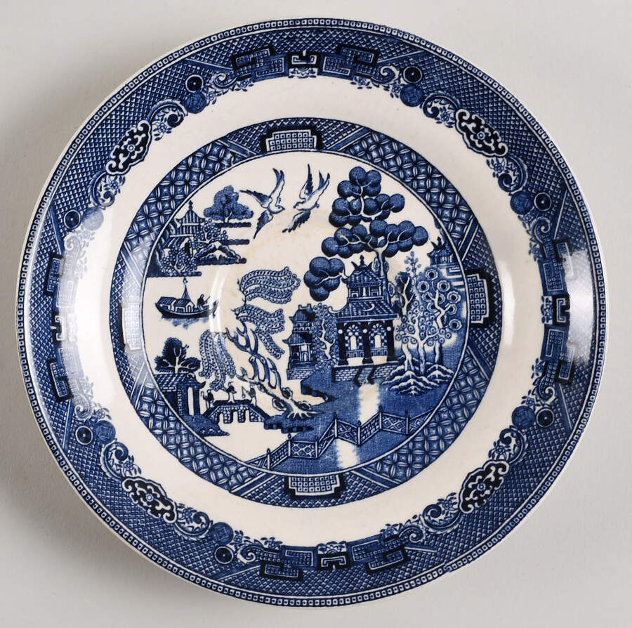 Willow Blue (Made in England, Earthenware, Newer) Saucer for Oversized Cup by Johnson Brothers-1