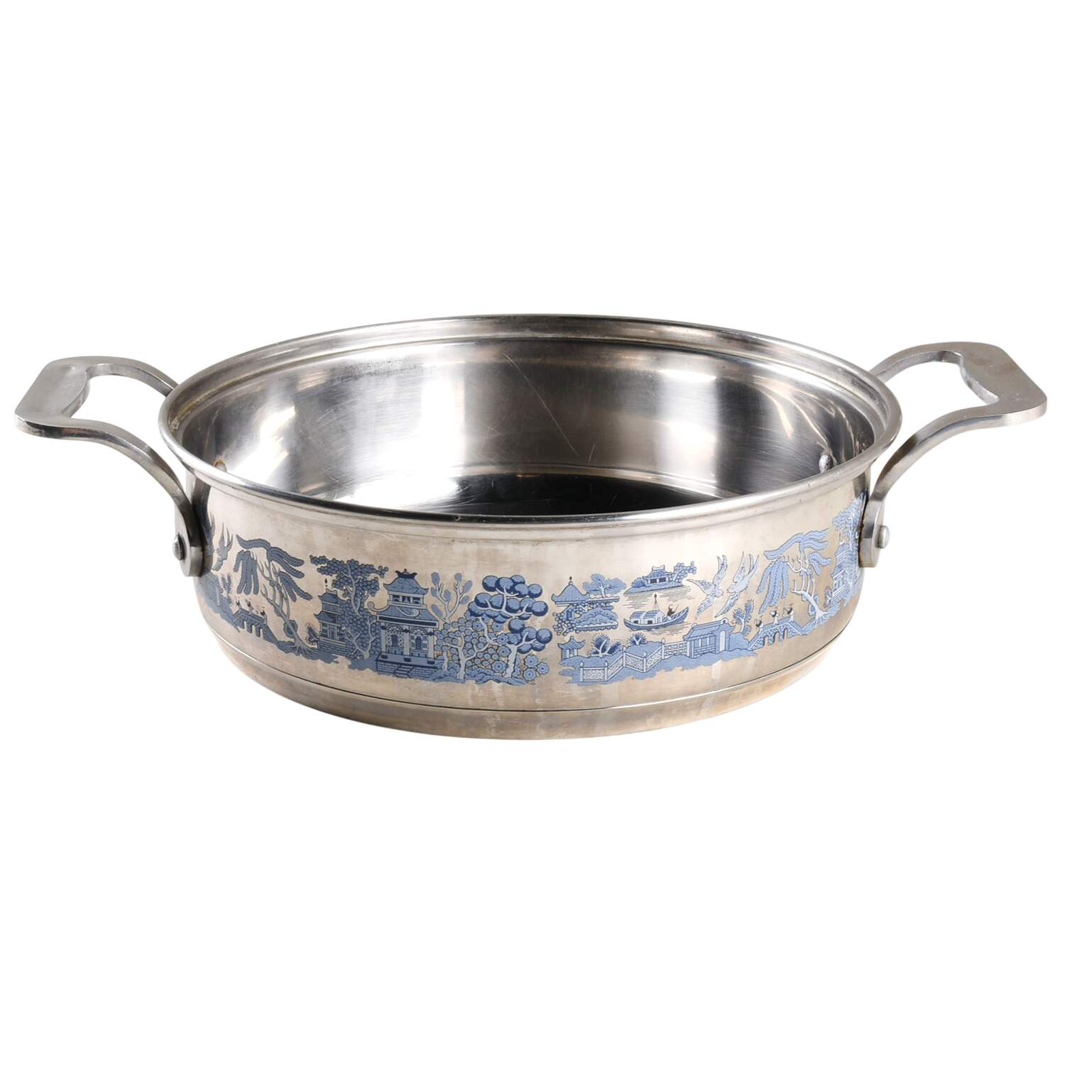 Willow Blue (Made in England, Earthenware, Newer) 3 Quart Metal Stew Pot No Lid by Johnson Brothers-1