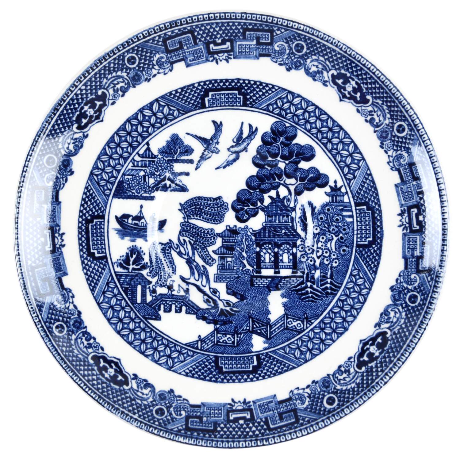 Willow Blue (Made in England, Earthenware, Newer) Saucer for Flat Demitasse Cup by Johnson Brothers-1