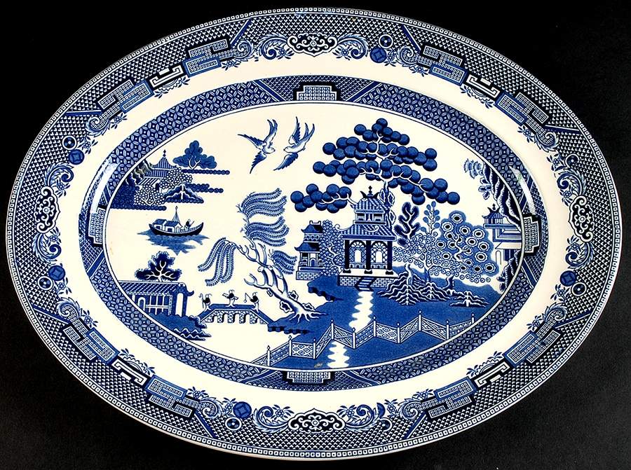 Willow Blue (Made in England, Earthenware, Newer) 16" Oval Serving Platter by Johnson Brothers-1