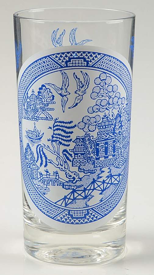 Willow Blue (Made in England, Earthenware, Newer) 12 Oz Glassware Tumbler by Johnson Brothers-1