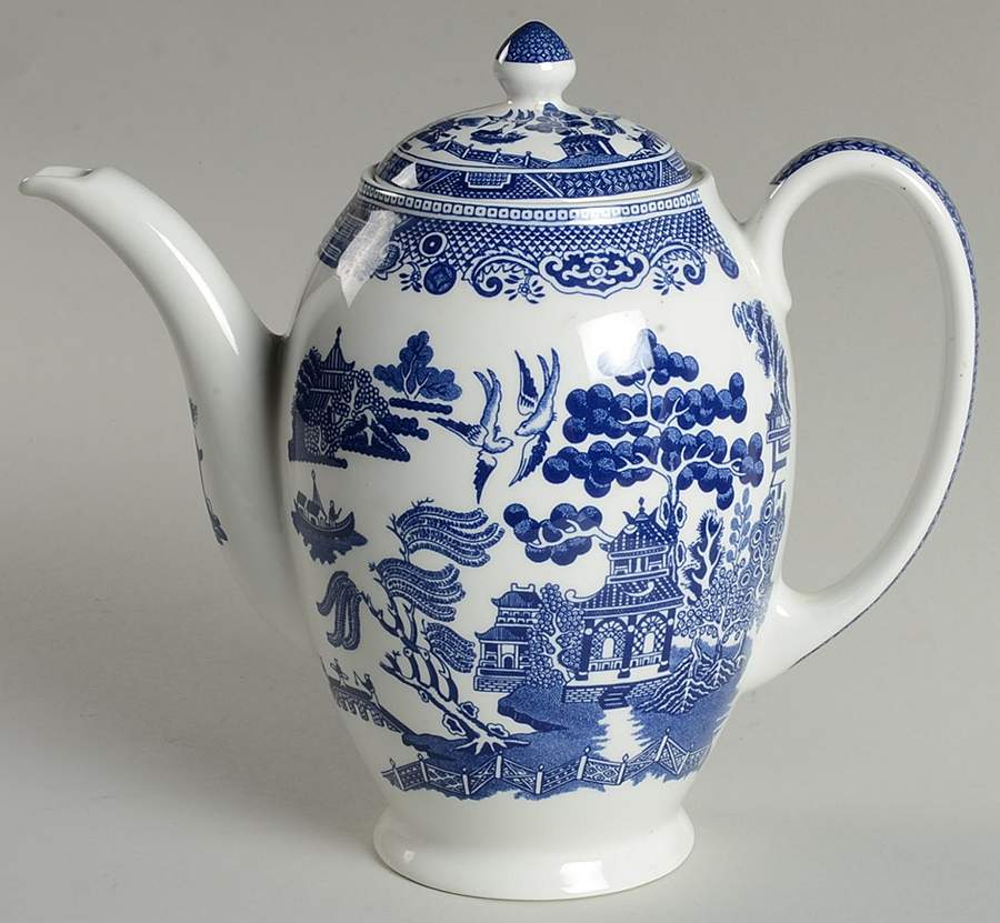 Willow Blue (Made in England, Earthenware, Newer) Coffee Pot & Lid by Johnson Brothers-1