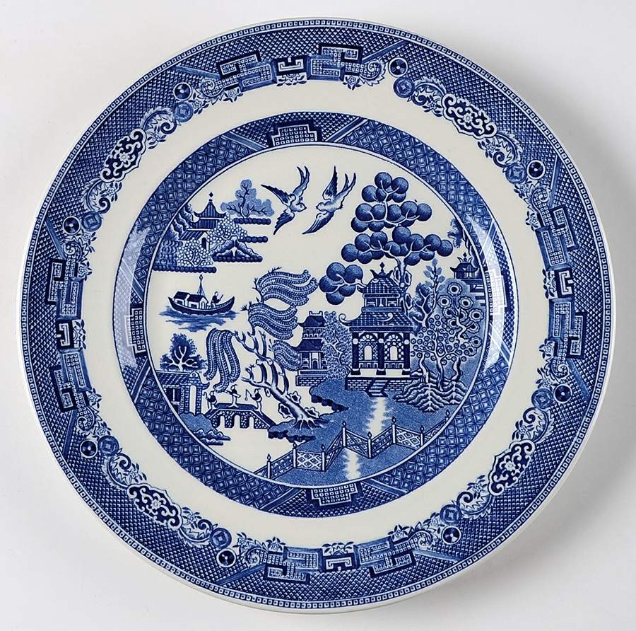 Willow Blue (Made in England, Earthenware, Newer) Luncheon Plate by Johnson Brothers-1