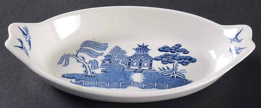 Willow Blue (Made in England, Earthenware, Newer) 8" Augratin by Johnson Brothers-1